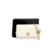 Chanel White Classic Flap Woc with Crush Pearl Bag